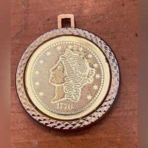 Gold Tone Round Bicentennial 1776 Coin Pendant Charm Eagle Medallion Money